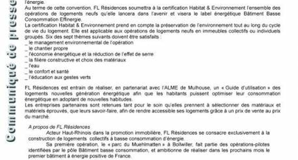 FL Résidences adopte la certification EFFINERGIE