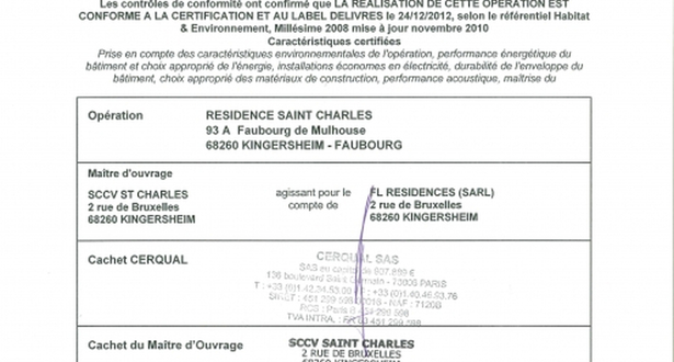 Résidence St-Charles - Certification Habitat & Environnement BBC effinergie