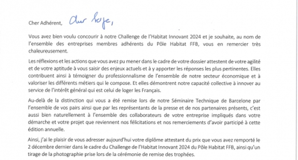 Félicitations du président MONOD pour notre distinction au séminaire technique 2023